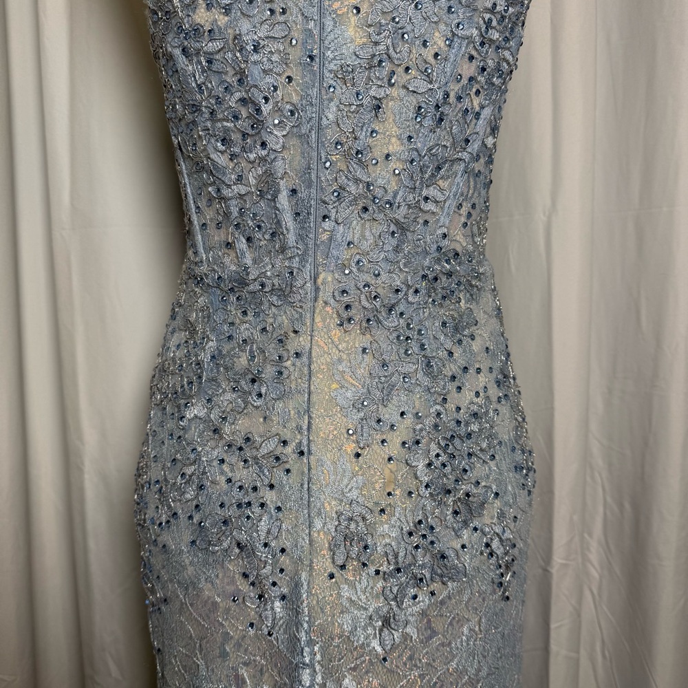 Mac Duggal One Shoulder Lace Beaded Dress Blue Corset Formal Prom Size 4 - Picture 11 of 16